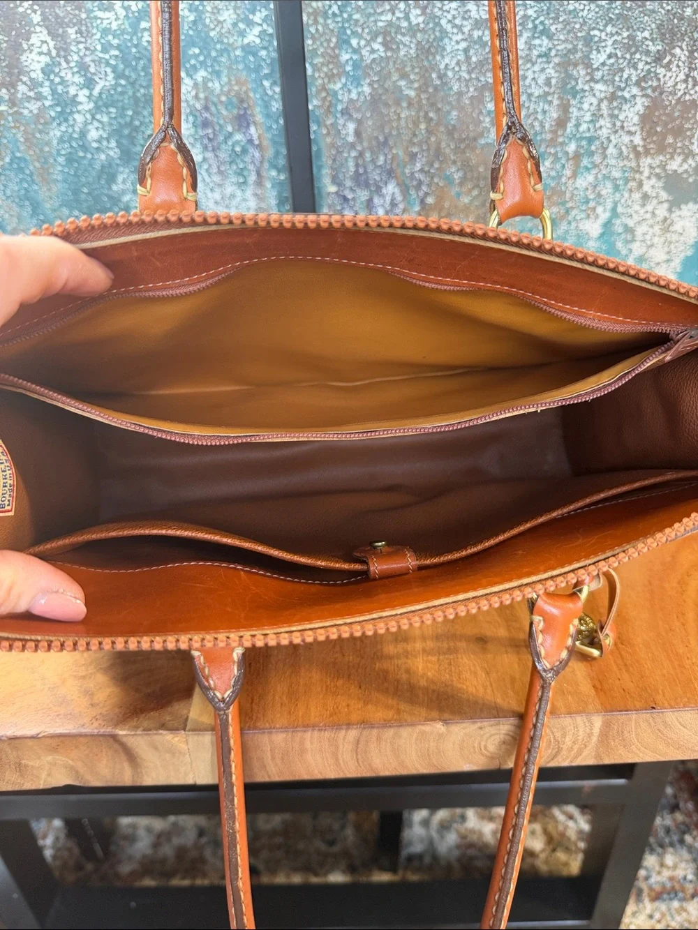 Dooney & Bourke Vintage Taupe/British Tan Leather Satchel Bag VGVC
